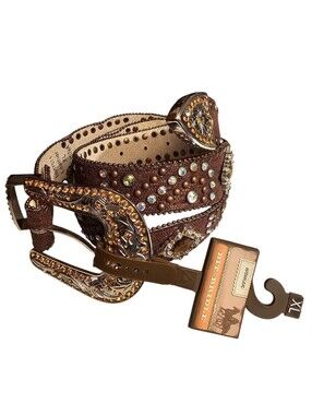 Bit & Bridle Leather Rhinestone Embellished Belt